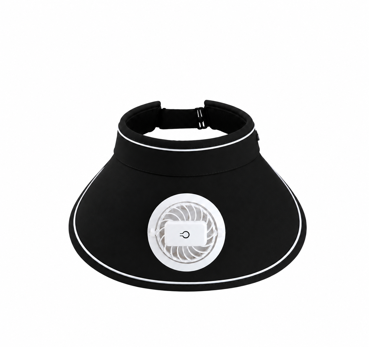 Black FanCap sun visor with built-in fan