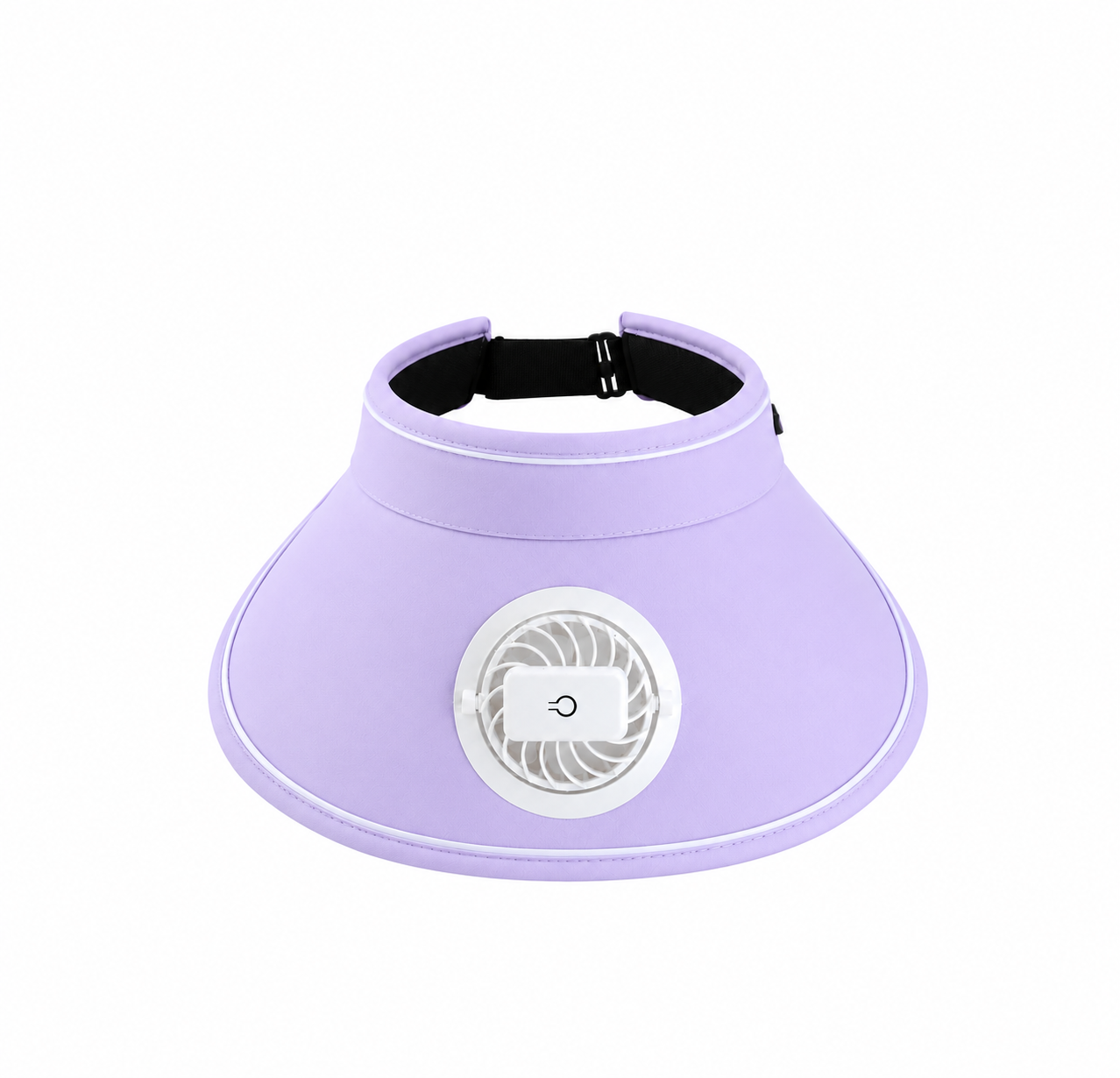 Purple FanCap sun visor with built-in fan