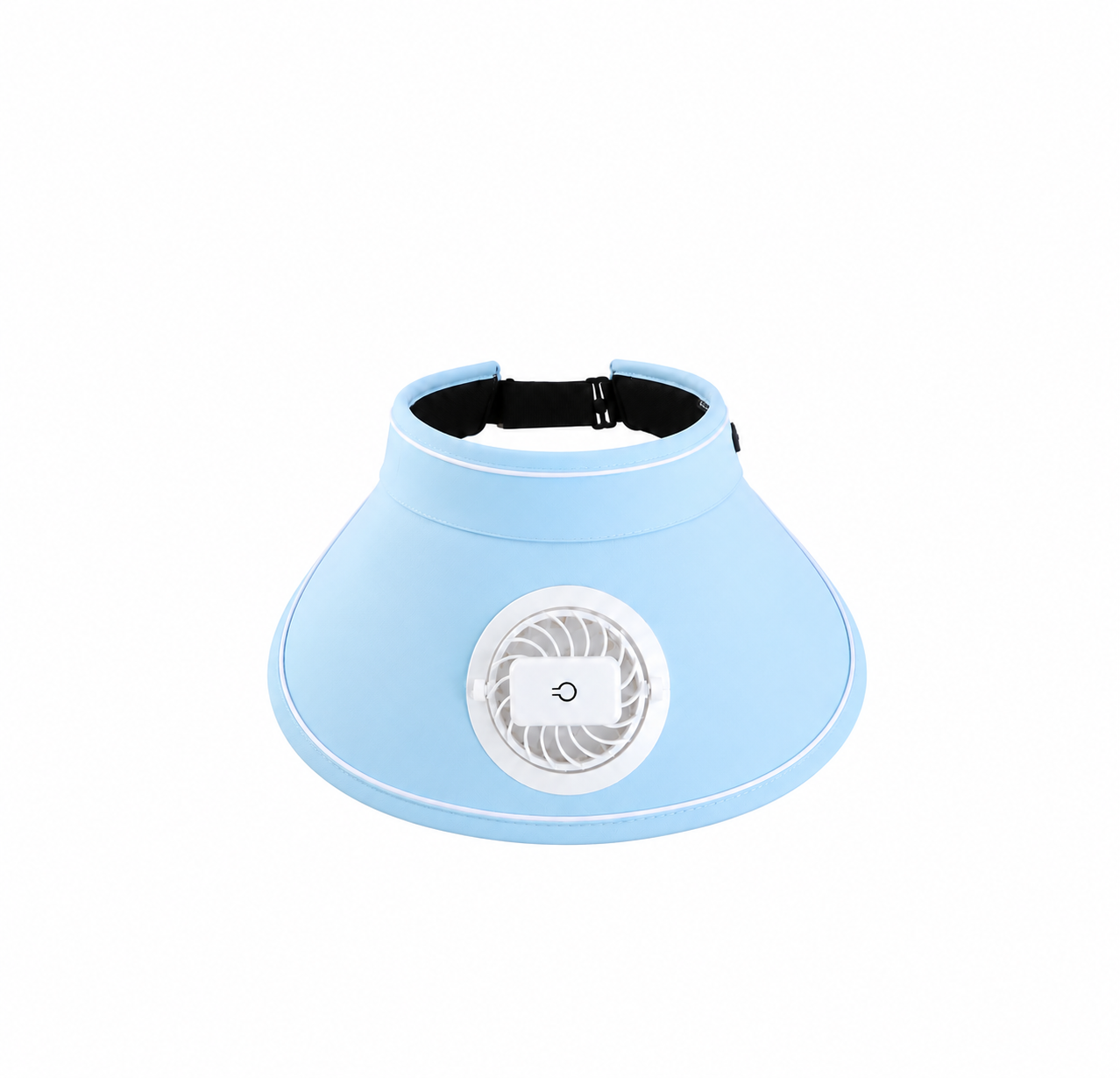 Blue FanCap sun visor with built-in fan