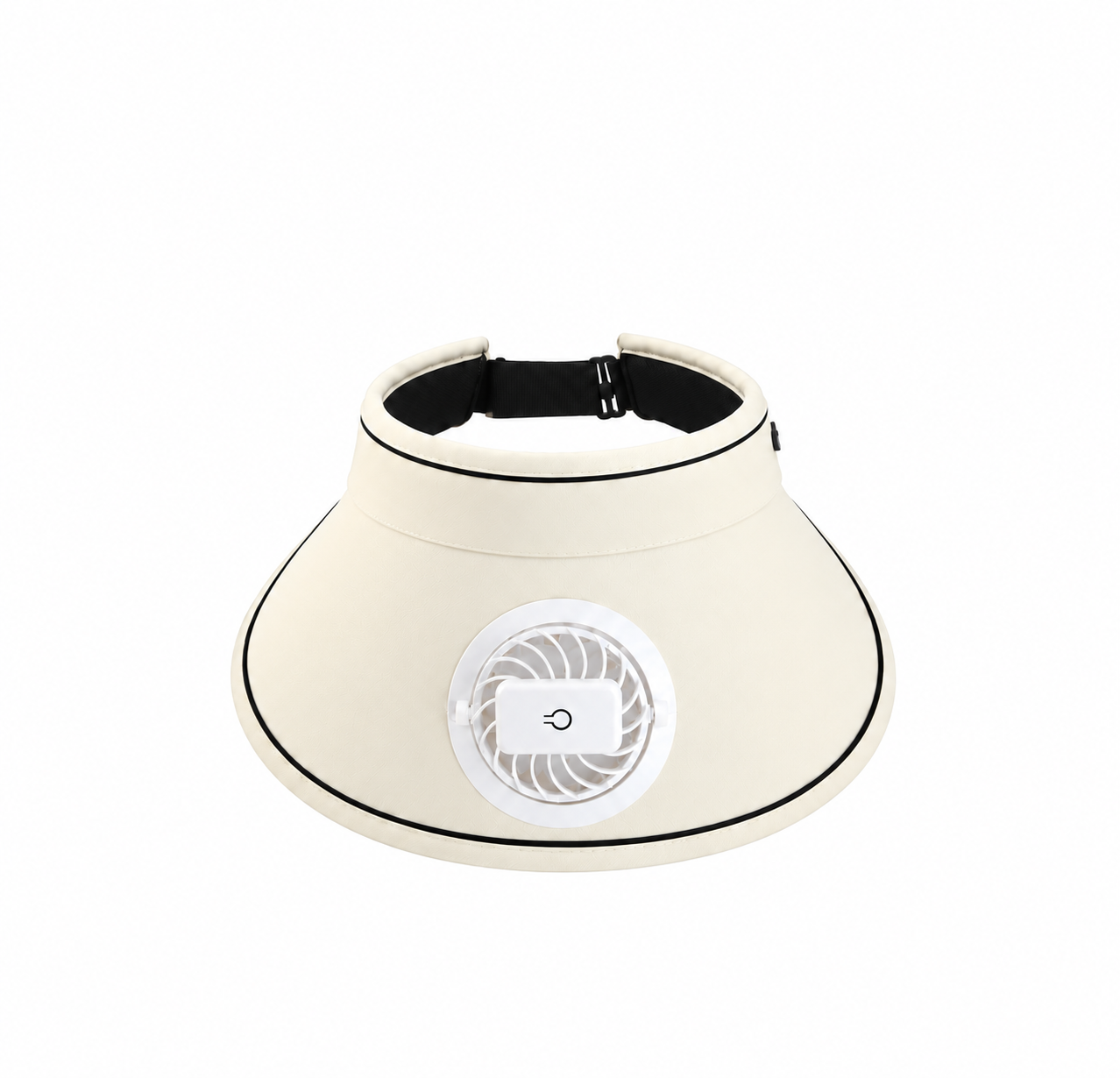 White FanCap sun visor with built-in fan